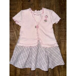 Vintage Y2K Thomas Baby Girl Dress 18M Pink Plaid Roses Coquette Cottagecore